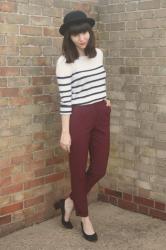 burgundy and stripes