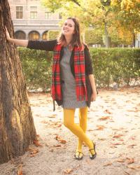 Mustard Tights and Tartan Scarf