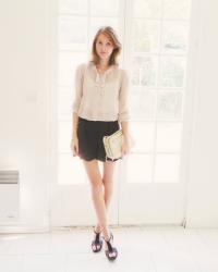 Scalloped shorts and sheer blouse