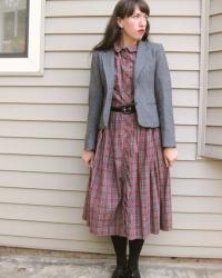 Todays outfit- Plaid dress and grey blazer