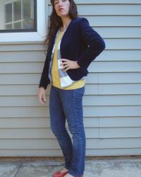 Saturdays outfit- Navy velvet blazer and cardigan