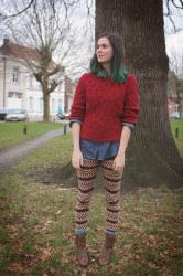 Printed Knit Leggings and Ruby Sweater