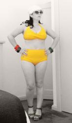 Bright yellow 50s bikini and body issues