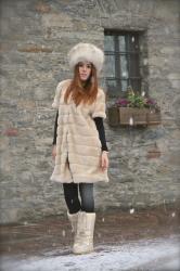 Bearskin and Zara coat under the snow