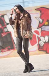 FUR VEST and BROWN BIKER