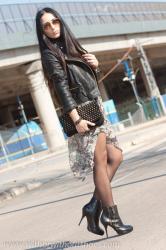 ASYMMETRICAL SKIRT + BIKER JACKET