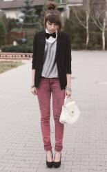 Silver bluse with bow-tie