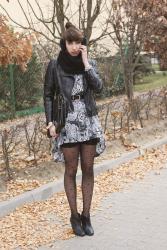 Leather jacket and tights with heart