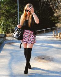 Over knee socks & floral skirt