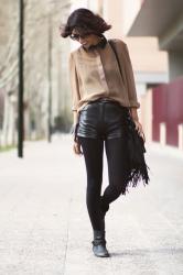 Leather fringed shorts