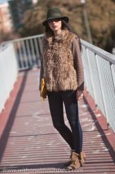 GREEN HAT and FUR VEST