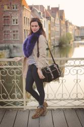 Leopard Booties, Feather Scarf in Ghent