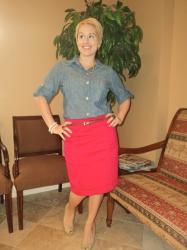 Chambray, a Pencil Skirt & Scarlet Samples Jewelry