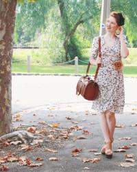 a bird dress and autumn leaves