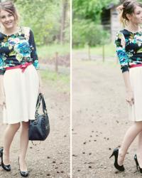 Floral, heels, and a fancy up-do