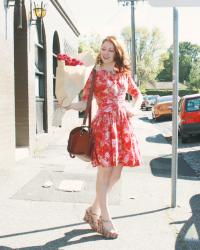 a saturday, a red vintage dress and a helpful cat