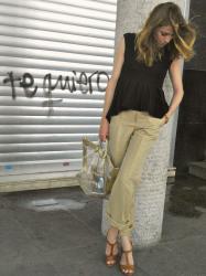 pantalon recto tobillero y top peplum