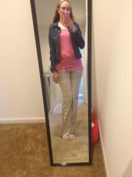 Pink, Jeans and Khaki Work Outfit