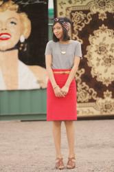 A slice of gold glitter, a red pencil skirt, and Marilyn