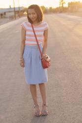 A vintage skirt and floral wedges