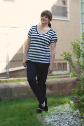 Outfit Post - Ponte Pants, Stripes and Mushrooms