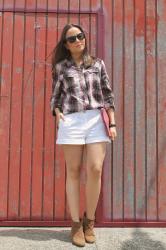 Check shirt & white shorts