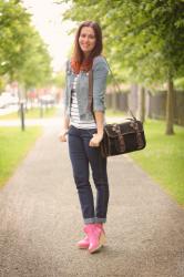 Double Denim, Stripes and Pink Boots