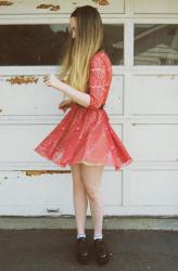 lulus.com cherry harvest red lace dress.