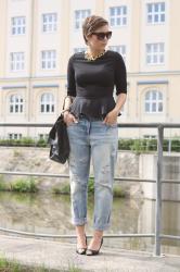 peplum shirt and boyfriend jeans