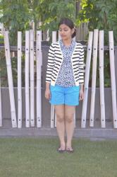 30x30 outfit 2: pattern mixing and bright blue