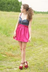 Rose pink skirt & flowers corset