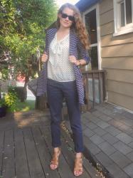 Striped Cardigan and Polka Dot Blouse