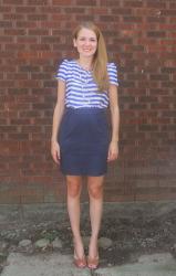 Navy Blue and White Striped Day Dress