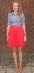 Wear to Work: Chambray Shirt and Bright Skirt