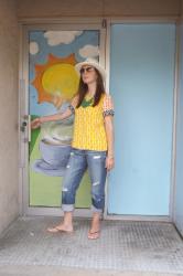 Anthropologie Hummingbird Silk Tee & Jcrew Panama Hat