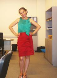 Green and Red Colorblocking Ruffles.