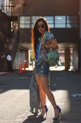All My Favorite: Floral Blouse + Cut Off Shorts + Backpack