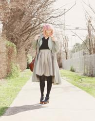 my new blue vintage shrug and winter skies