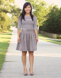 How I Wear: Stripes and taupe skirt