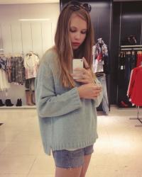 new in: blue sweater