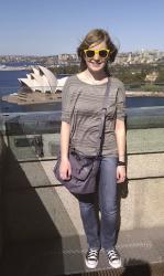 Green stripe tee, Jeans, Converse, Mulberry bag, Sydney Opera House