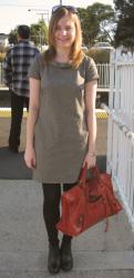 French Connection Shift Dress, Balenciaga Rouille Work, Asos Aggie Boots 