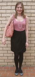 Pink Tank, French Connection Wrap Skirt, Grey Studded Mouse Flats, Marc By Marc Jacobs Bag