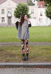 Cape, Floral Leggings, Windy Day