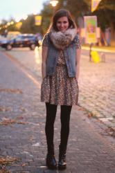 Autumn Night, Floral and Fur Collar