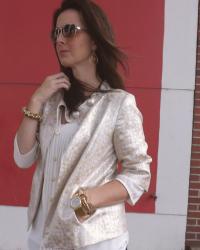 J.Crew Gold Jacket & J.Crew Ocelot Heels..