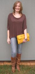 Balenciaga Mangue Clutch, Kookai Top, Skinny Jeans, Asos Cleo Boots