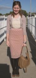 Black and Brown Polka Dots, Pink Pencil Skirt, Chloe Marcie Bag, Wittner Heels