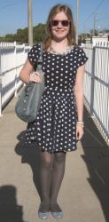 Cotton On Navy Polka Dot Dress, Balenciaga Tempete Day, Glitter Flats
