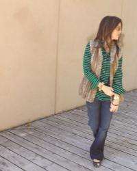 Marc By Marc Jacobs Fur Vest & J.Crew Stripe Pullover